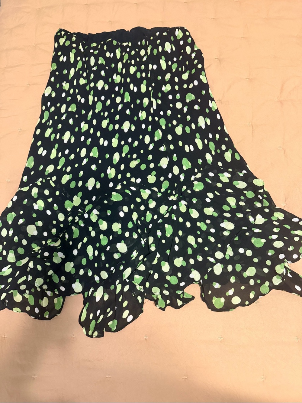 Black & Green Polka Dot Ruffle Vintage Midi Skirt